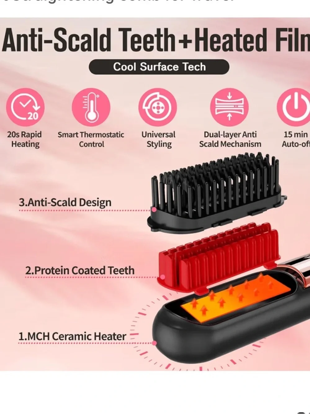 Cordless Hair Straightener Brush for Women, Instant Frizz-Free 045